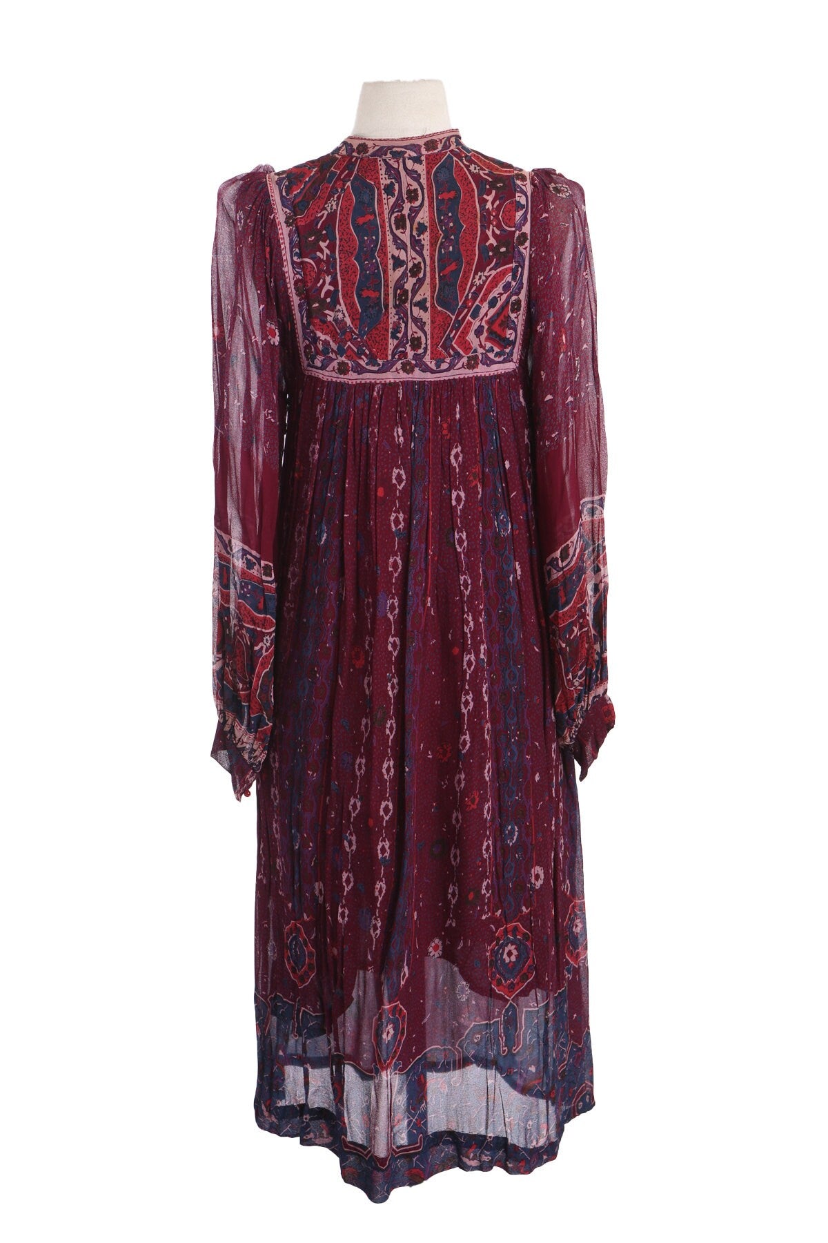 Vintage Boho Dress - Made in India by Starina - Floral Print Rayon Fabric - Era 70s - 80s