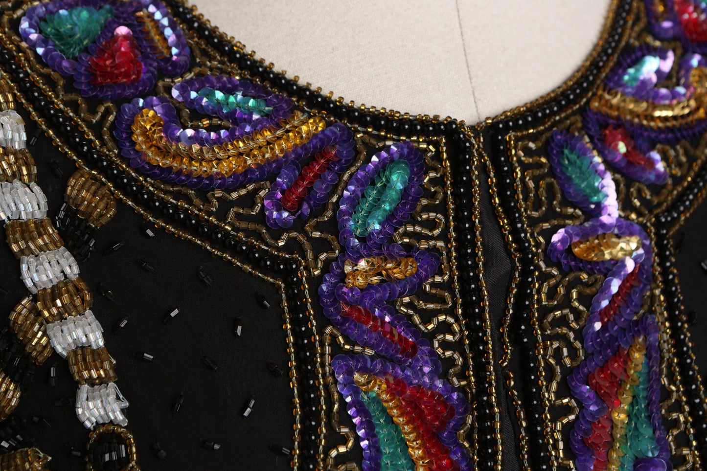 Black Sequin jacket with sequin Tassels Designs by Laurence Kazar - Era 80s - 90s