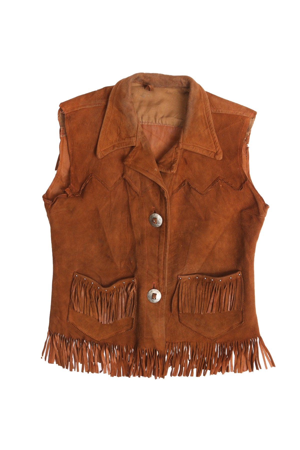 Vintage Women Brown Suede Western Vest - Era 40s - 50s