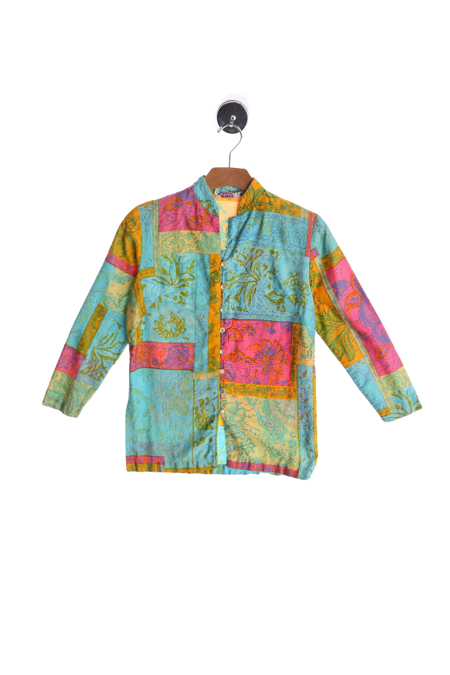 1970s Women's Floral Print Cotton Button Up Top