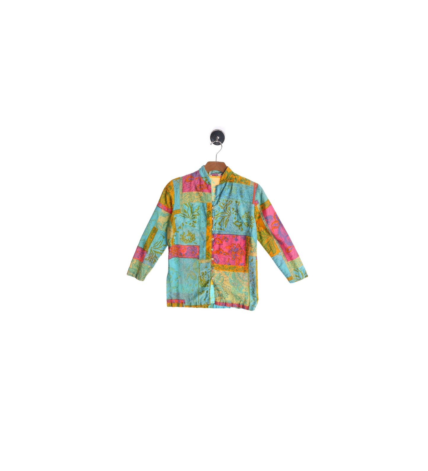 1970s Women's Floral Print Cotton Button Up Top