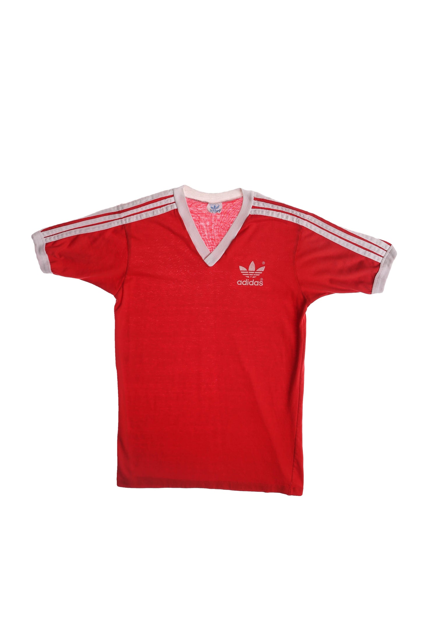 Vintage Adidas Red Striped Shirt - Era 70s - 80s - V Neck - Athletic