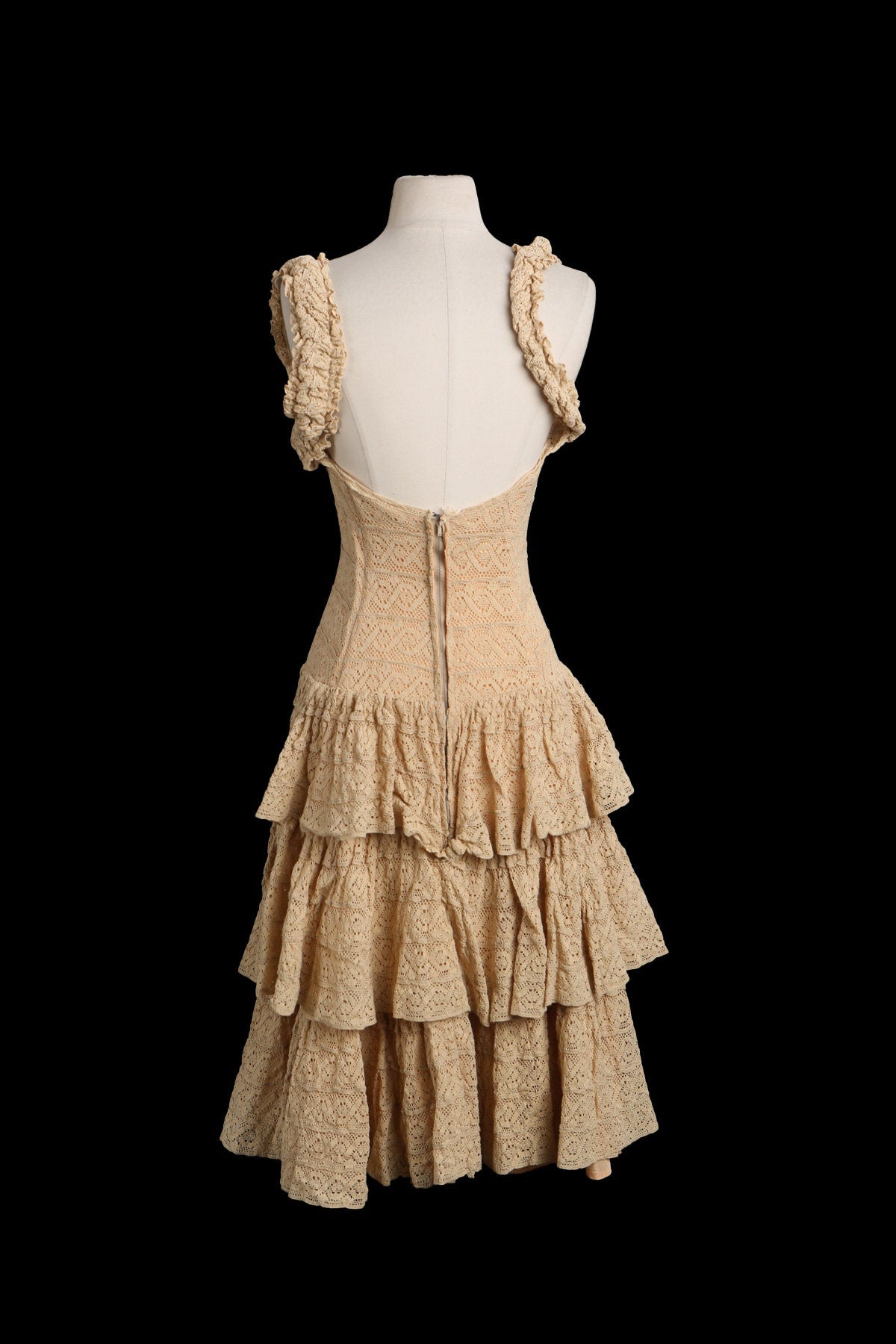 Vintage Crochet Dress - Era 1940s - 1950s - Costume Made - Casual - Metal Zipper Back Closure