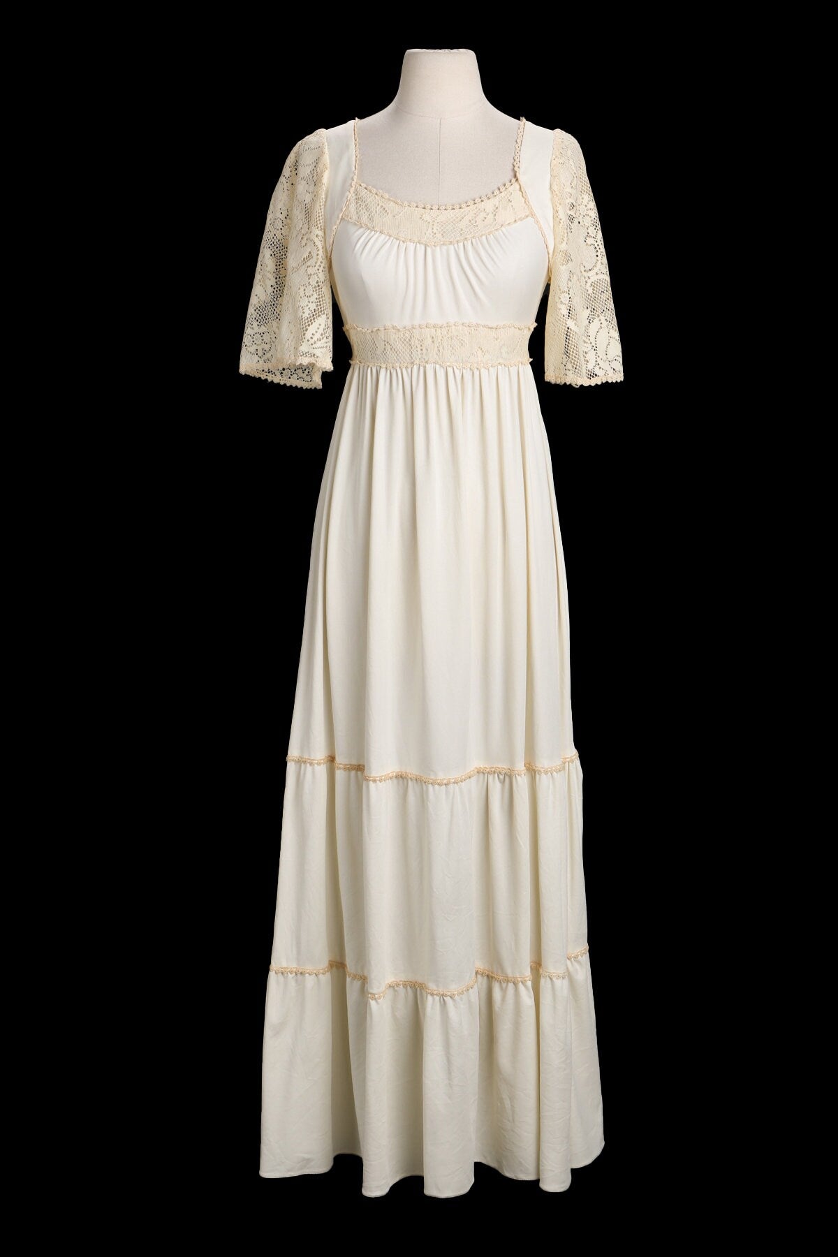 1970s White Poly Shorts Sleeve Summer Dress