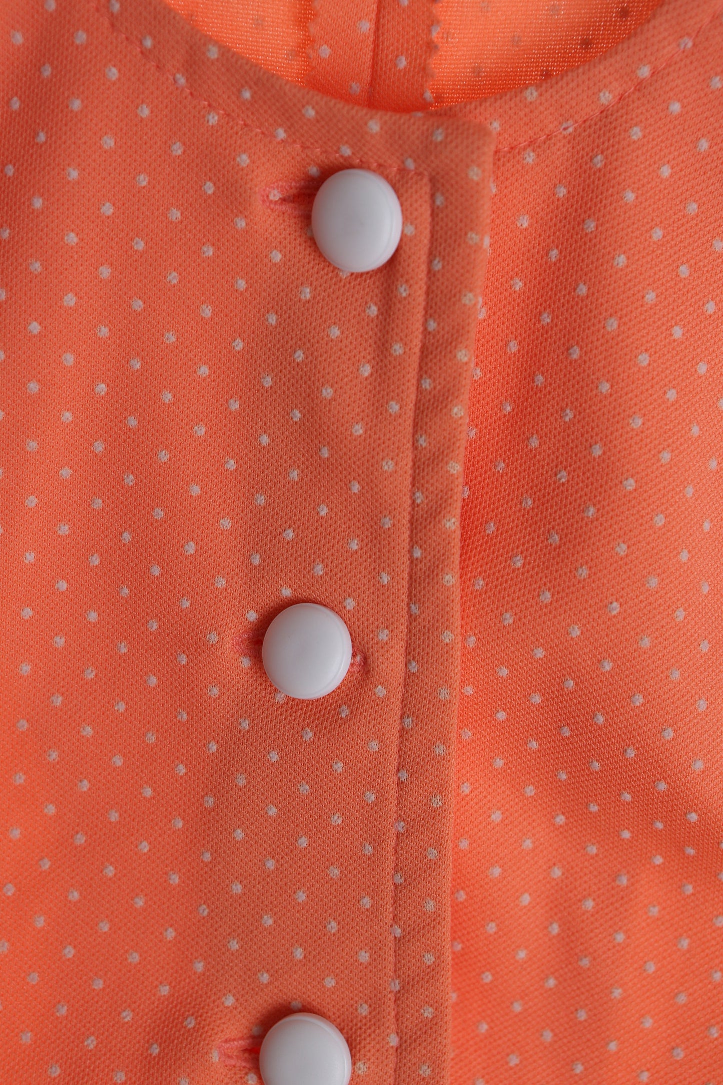 1970s Women White Polka Dot Poly Button Up Blouse