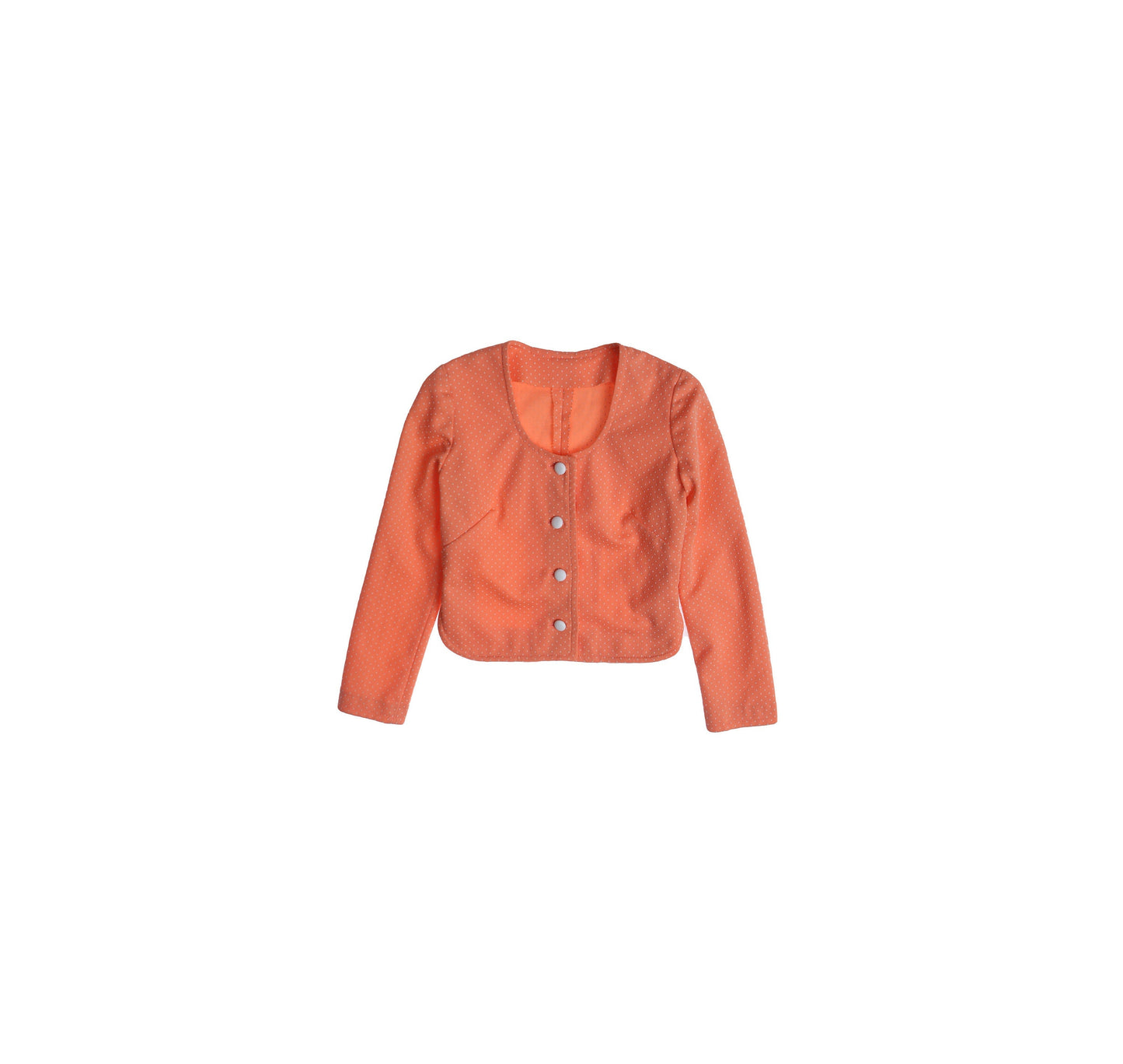 1970s Women White Polka Dot Poly Button Up Blouse