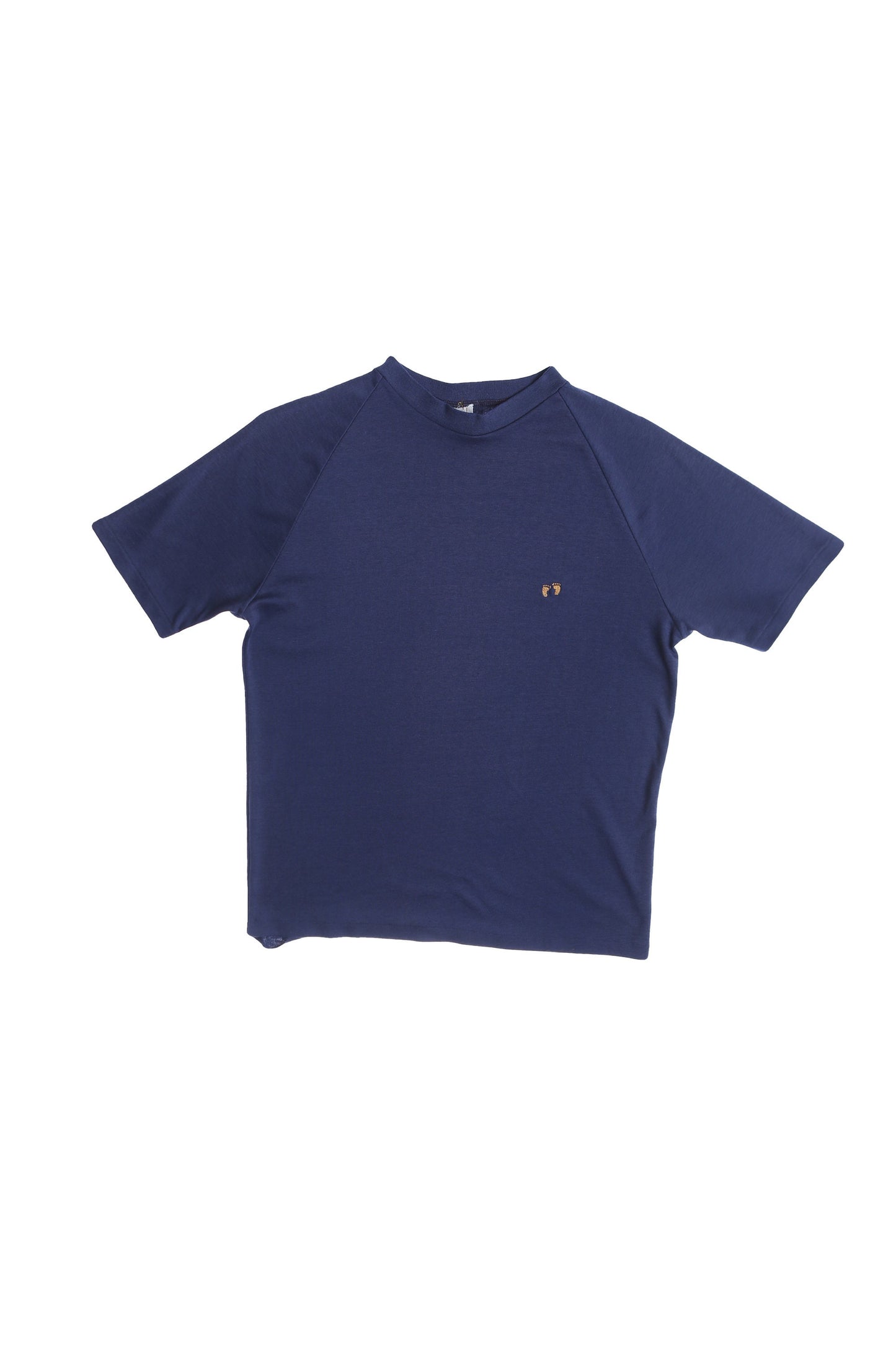 Vintage Blue Crew Neck T-shirt with Embroidered Small Feet