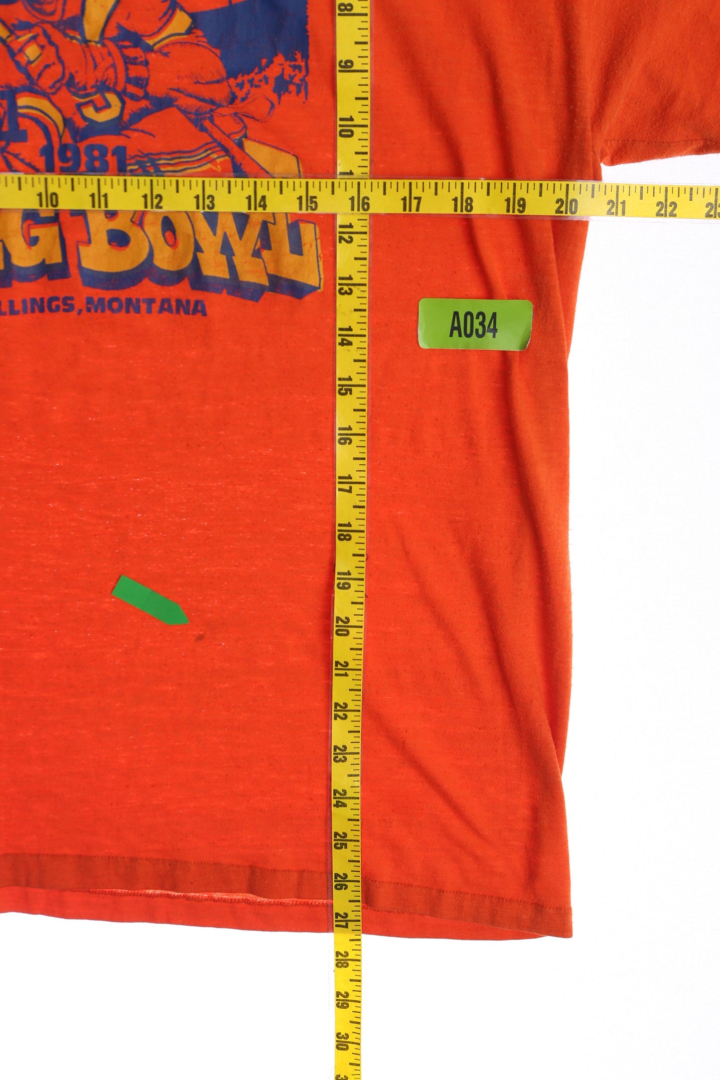 1981 Pig Bowl Orange Graphic T-shirt - Billings Montana