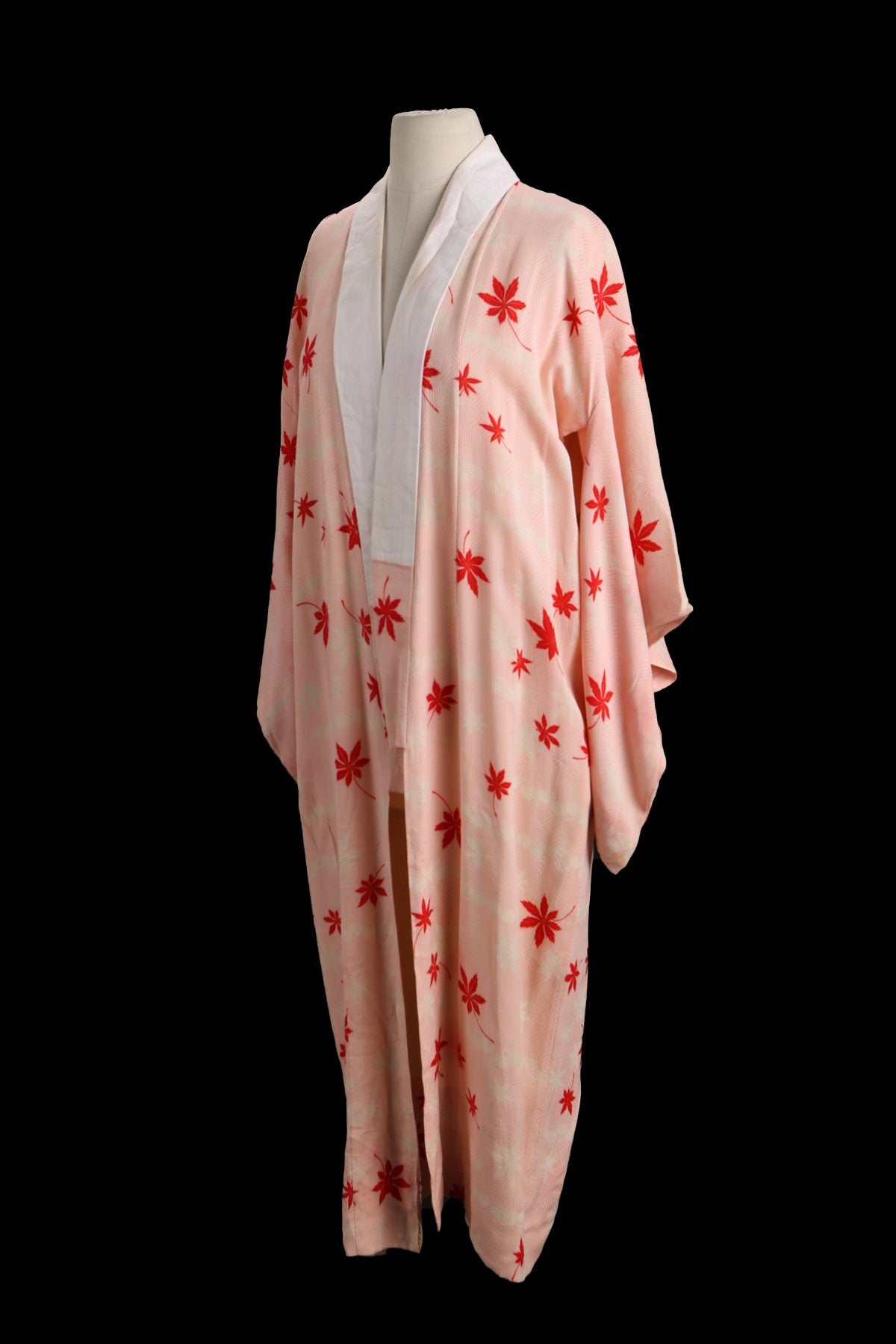 Vintage Kimono Robe - Red Sleaves Print