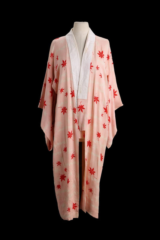 Vintage Kimono Robe - Red Sleaves Print