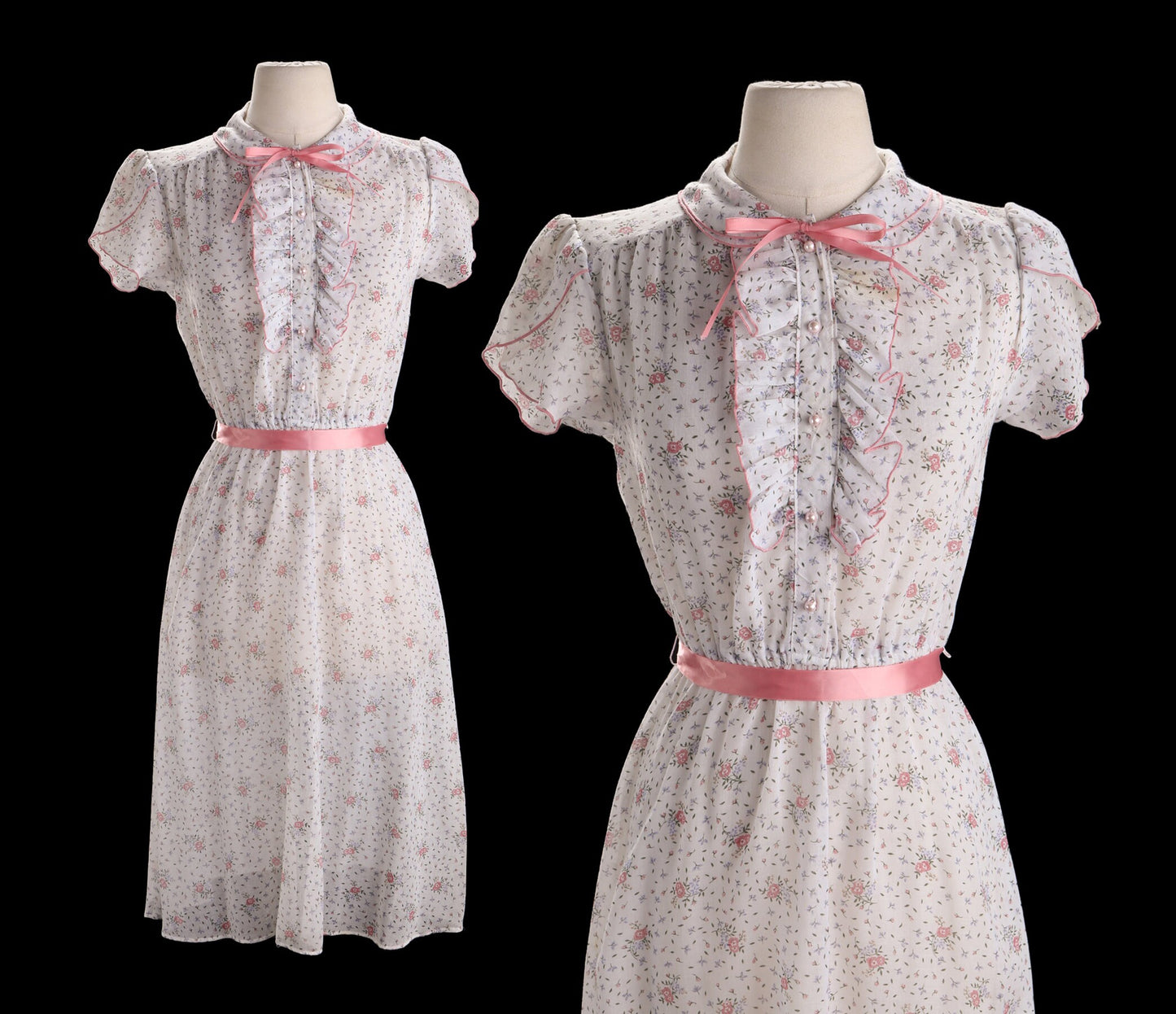 Vintage Floral Print White Summer Dress