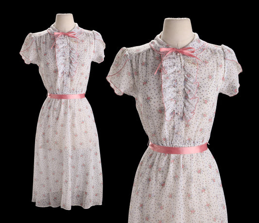 Vintage Floral Print White Summer Dress