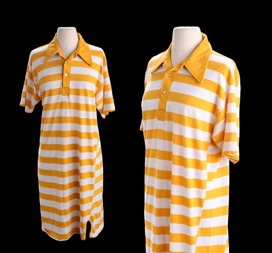 Vintage T-shirt-Dress Striped Yellow and White Pattern Print