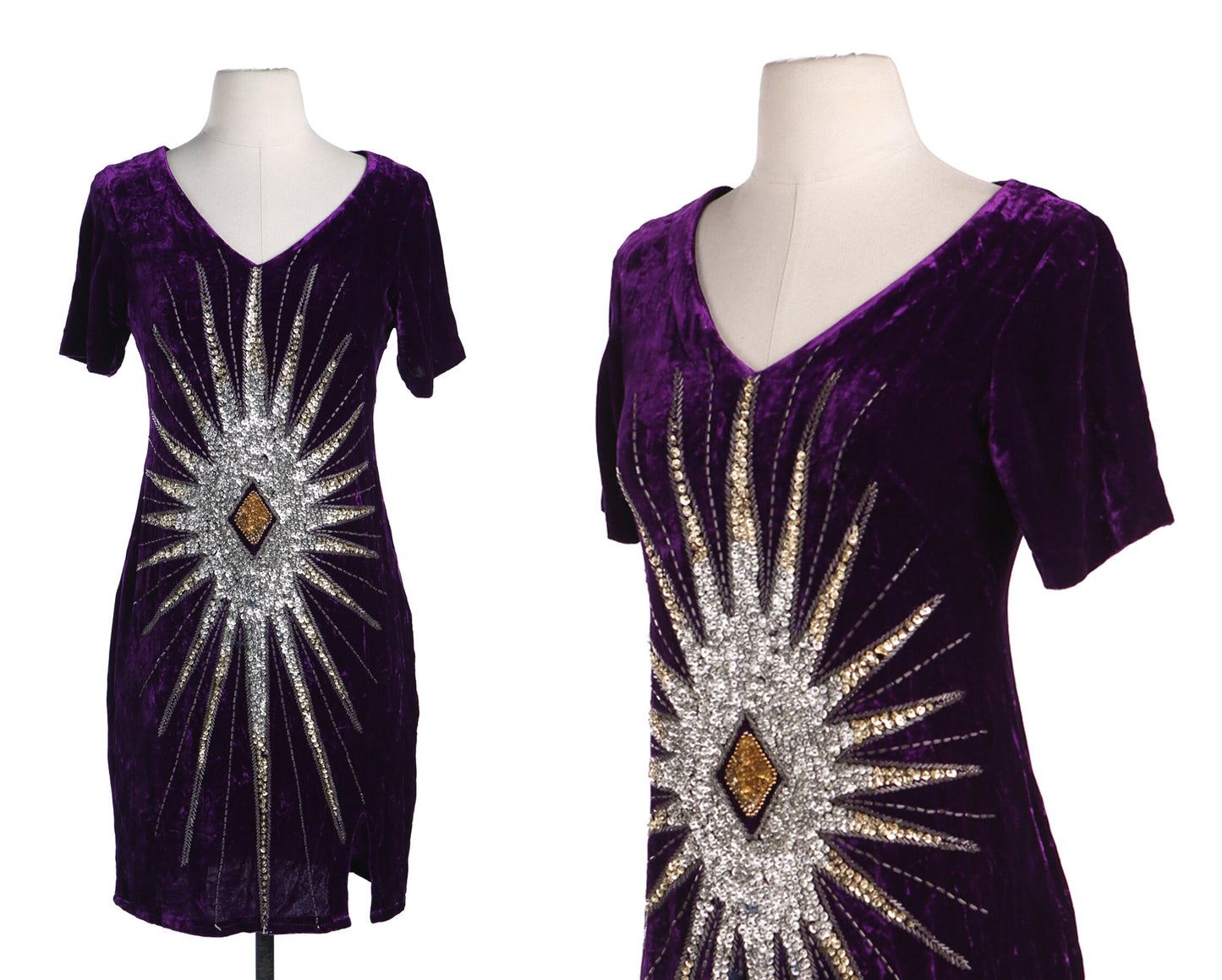 Purple Velvet Dress with Front Silver Sequence Start