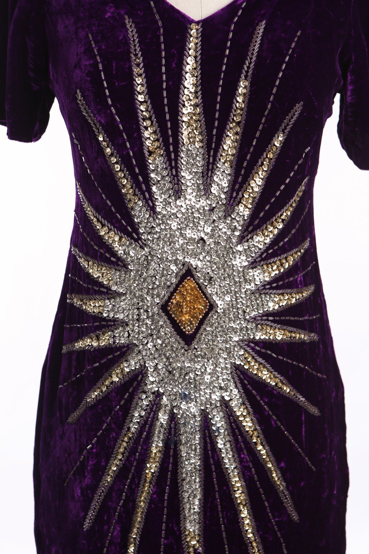 Purple Velvet Dress with Front Silver Sequence Start