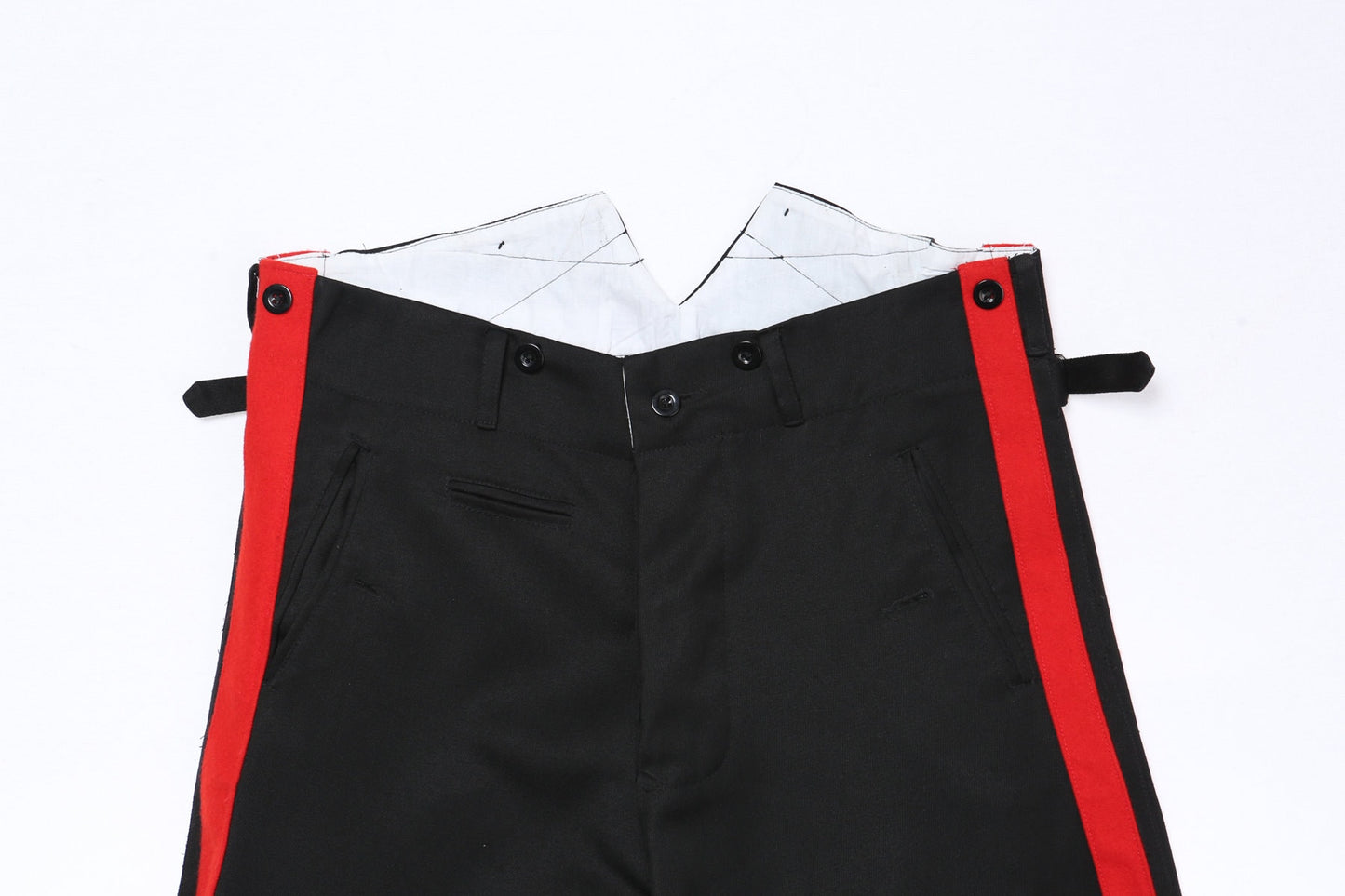 Men's Black Riding Pants with Red Side Lines and Bottom Lace Closure