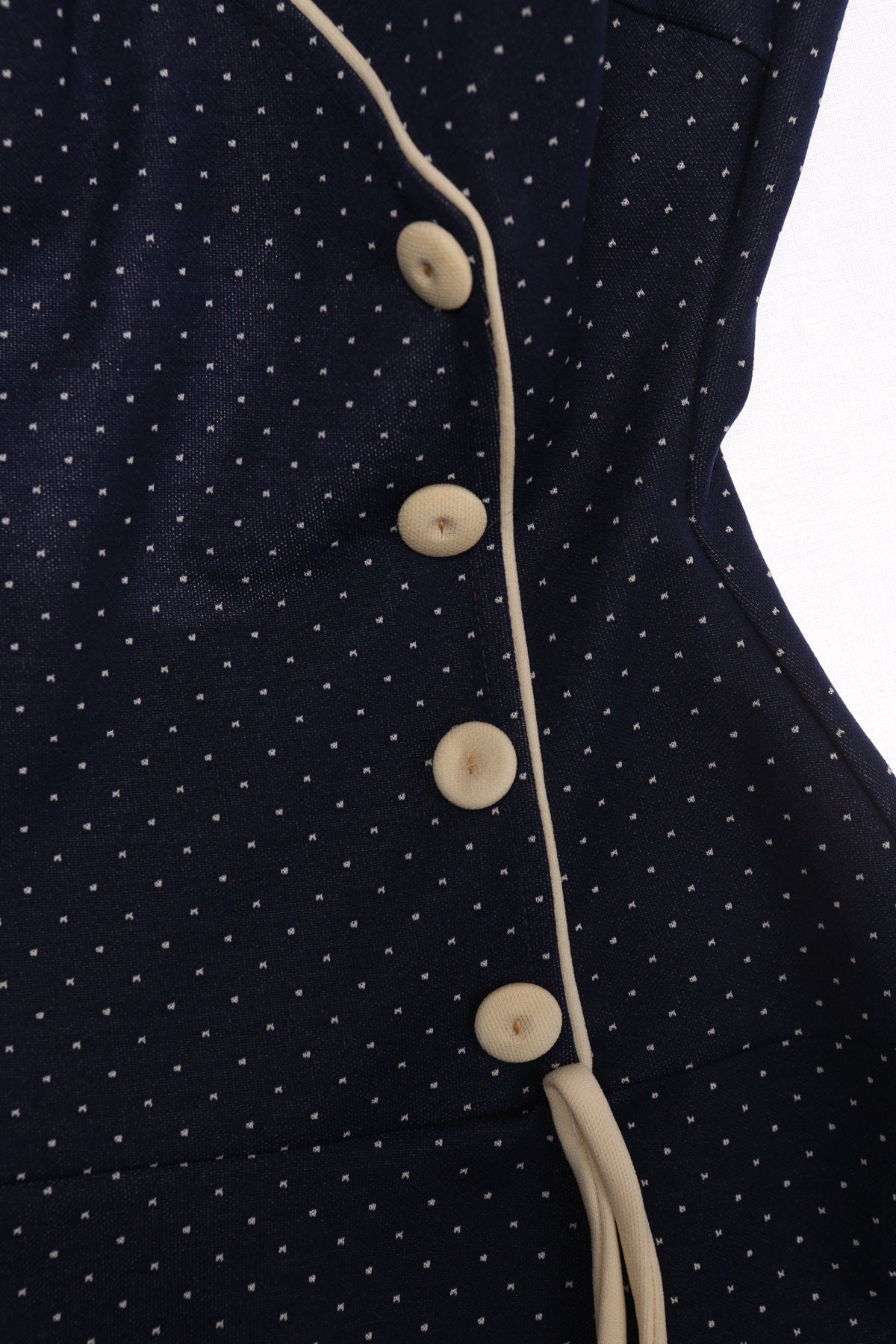 Women Blue Swimsuit with White Polka Dot Print - Era 1970s - 1980s