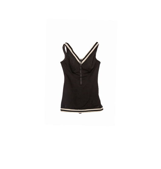 Women Black Swimsuit with Front Chest Zipper Closure - Era 1960s - 1970s