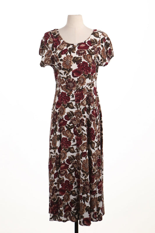 Vintage floral dress women 90's white print long casual red flowers