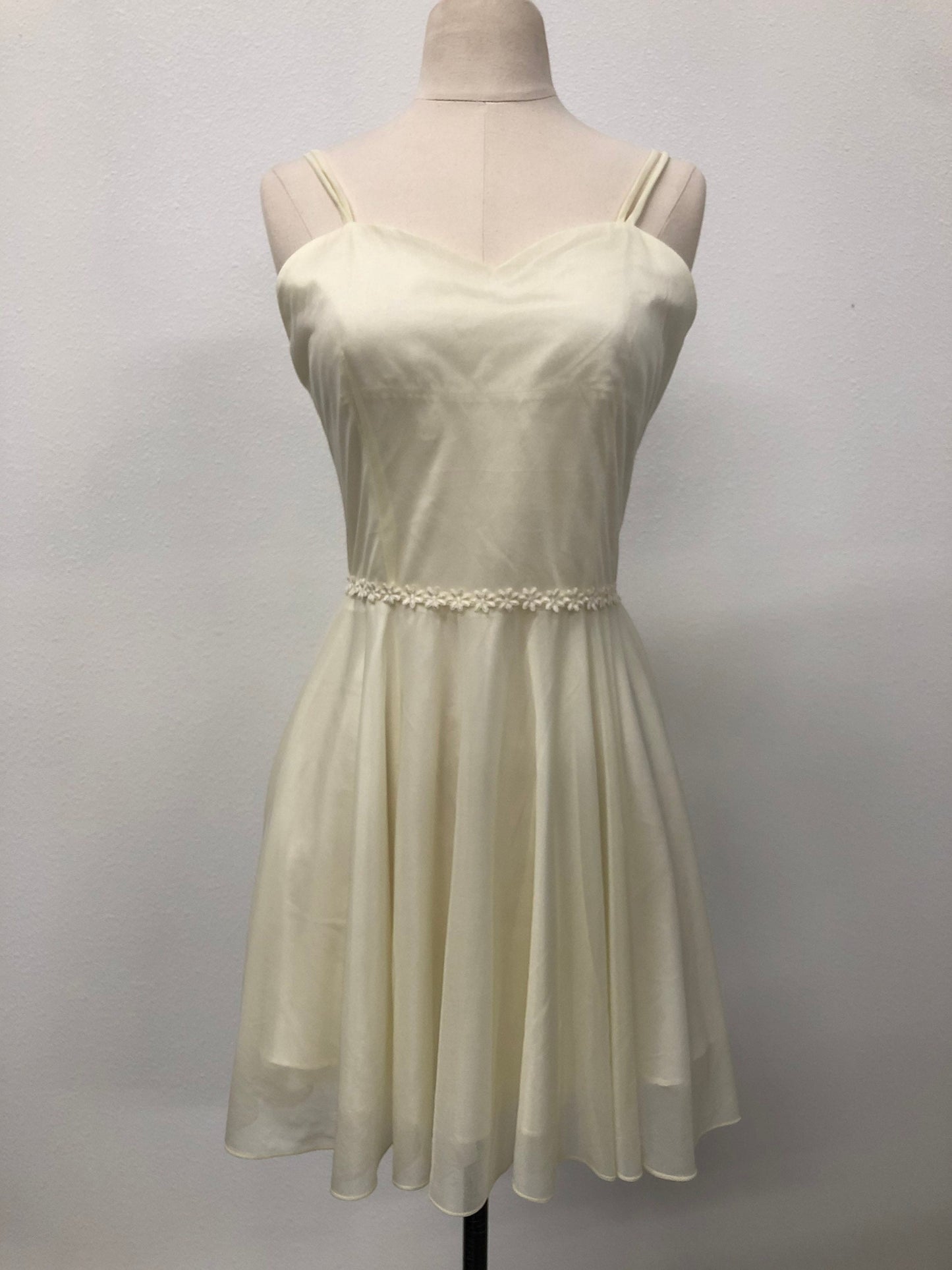 Strap short seam disco 70s beige polyester women vintage dress