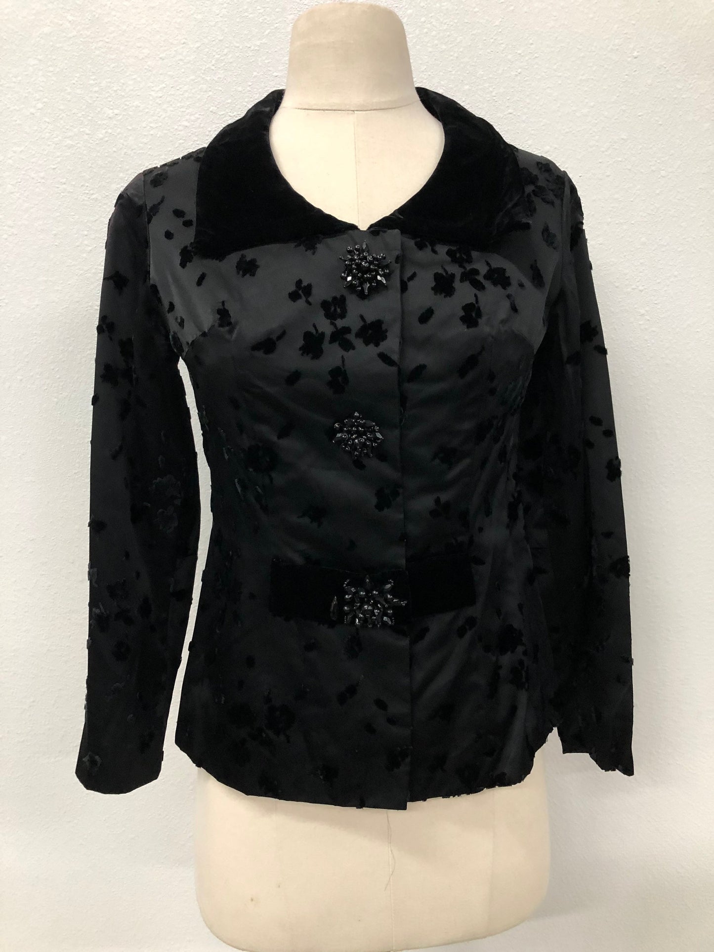 Velvet collar jacket casual 40s 50s beaded black women vintage