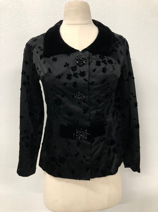 Velvet collar jacket casual 40s 50s beaded black women vintage
