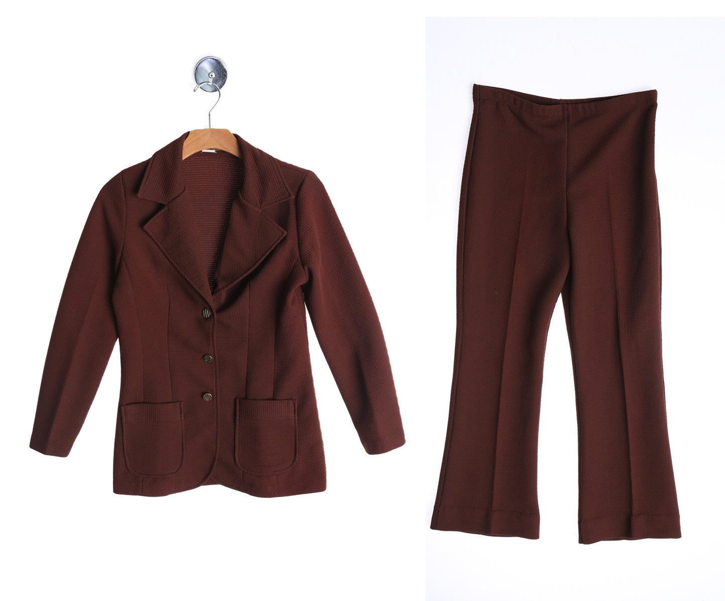 1970s Women Brown Poly Suit