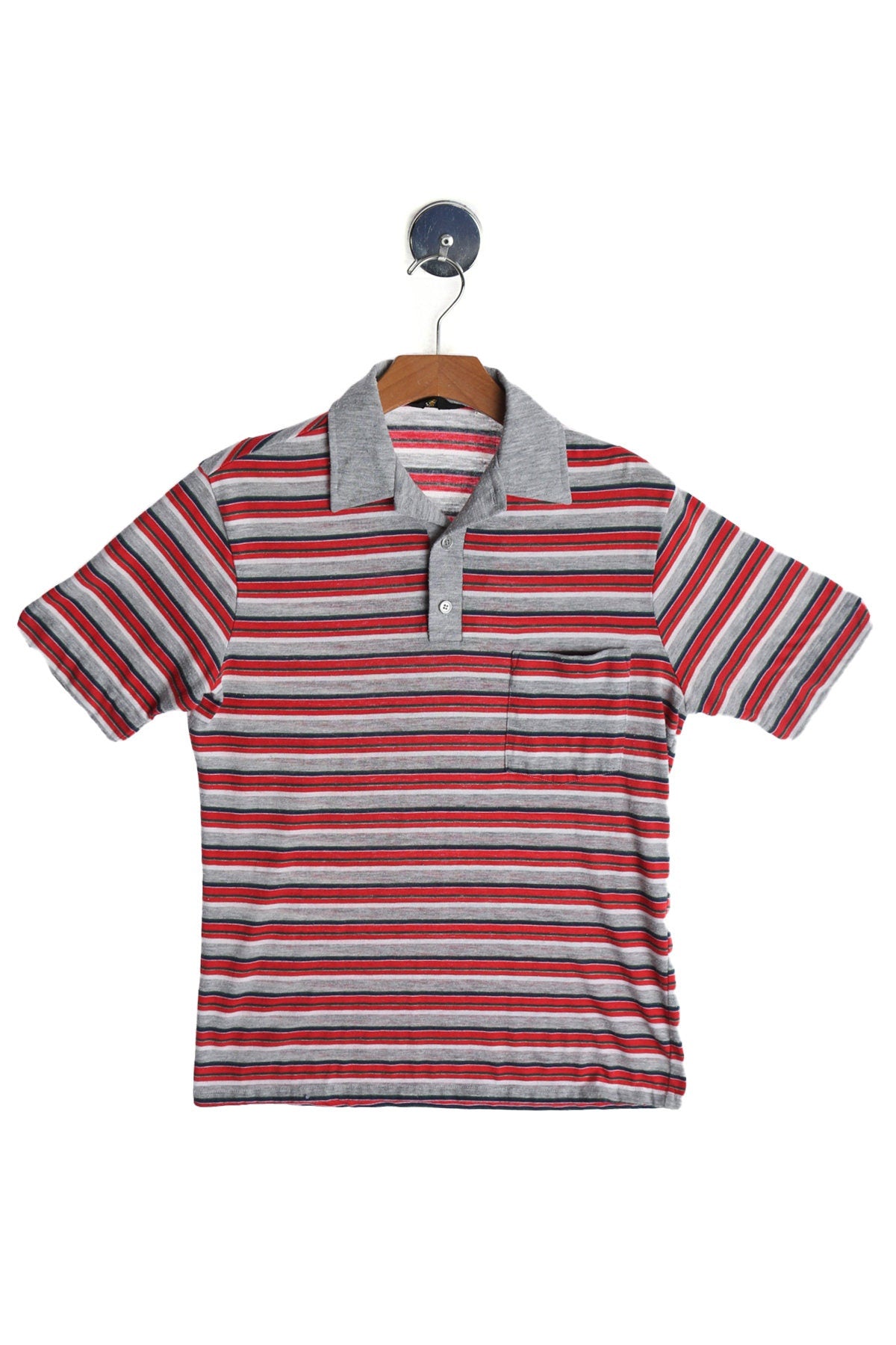Men Red and Gray Striped Polo Shirt - Era 1970s - 1980s