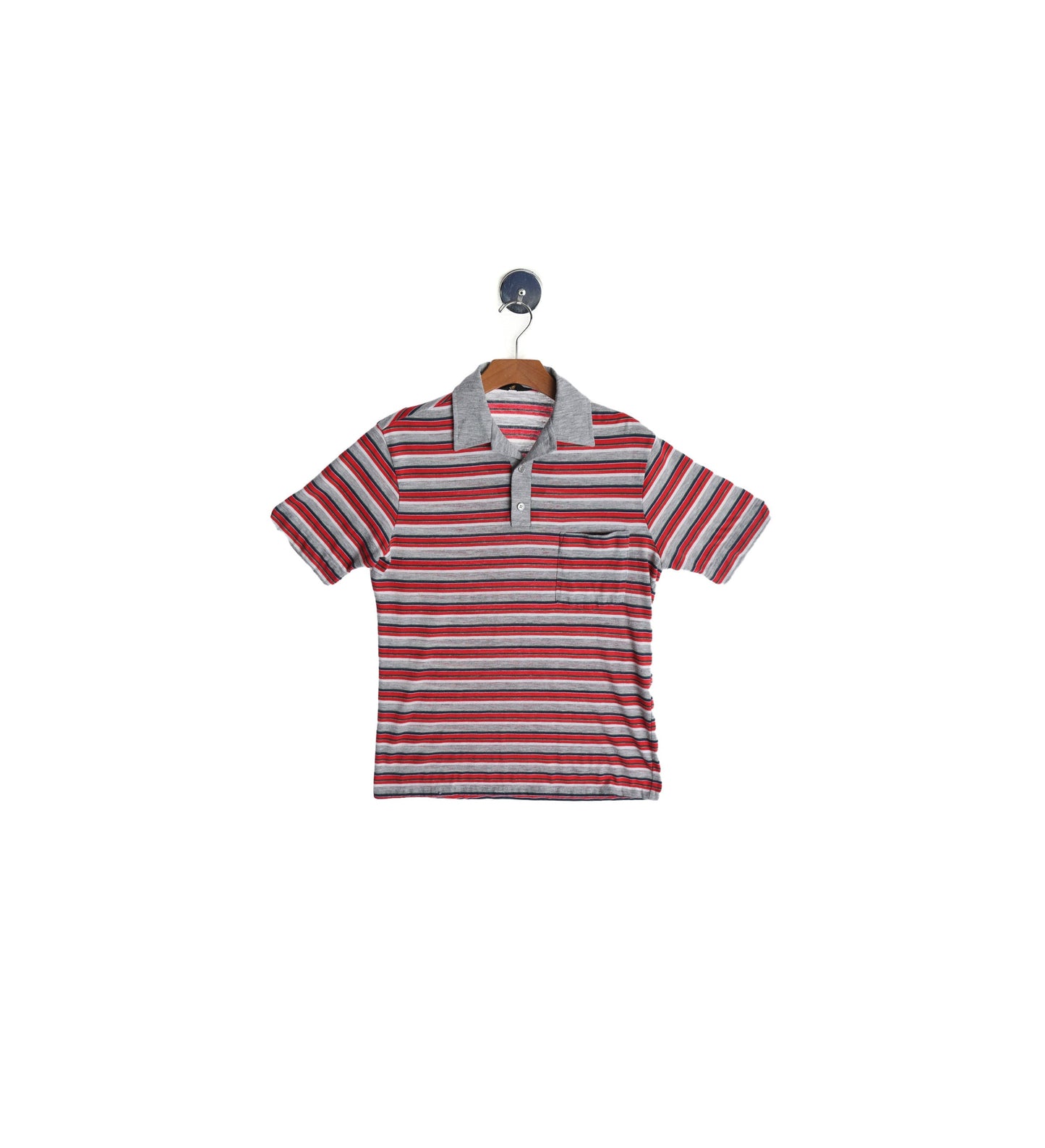 Men Red and Gray Striped Polo Shirt - Era 1970s - 1980s