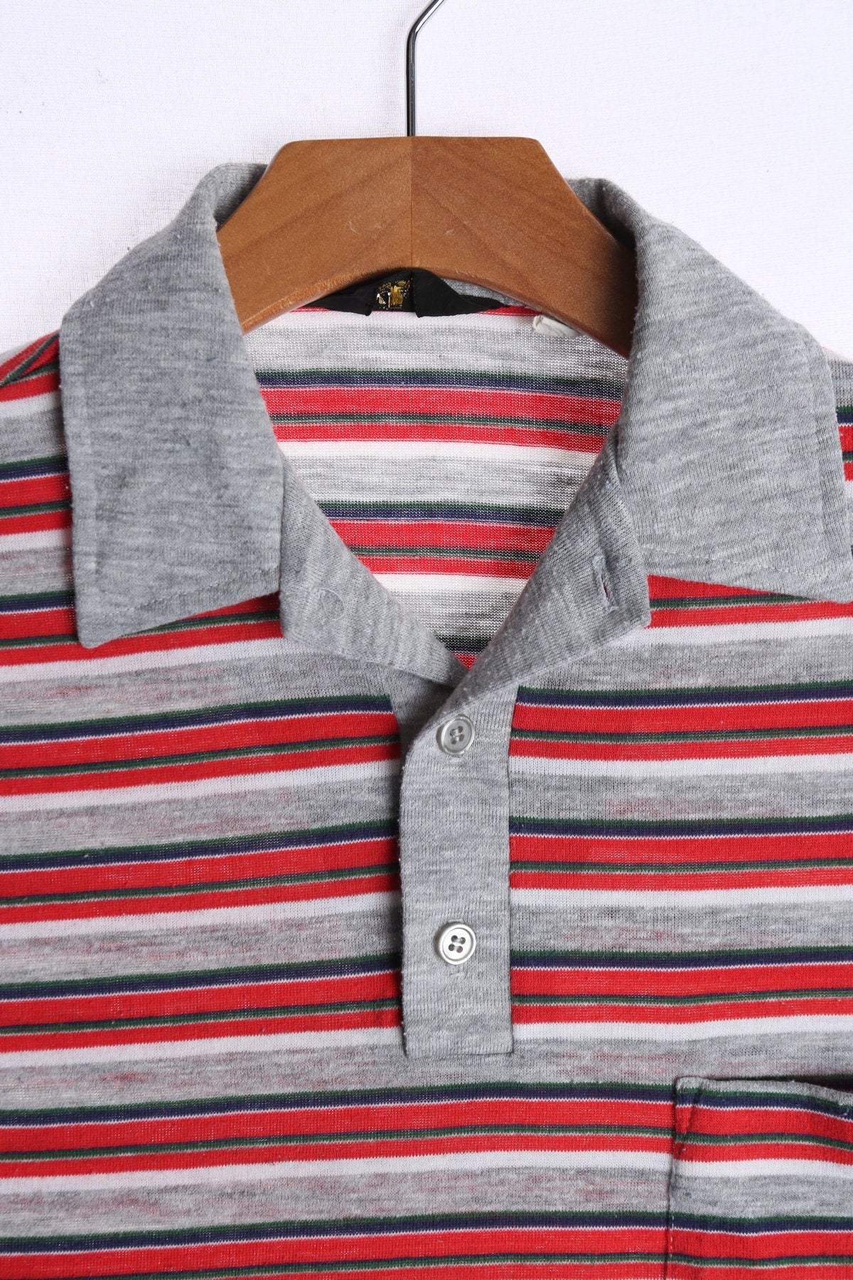 Men Red and Gray Striped Polo Shirt - Era 1970s - 1980s