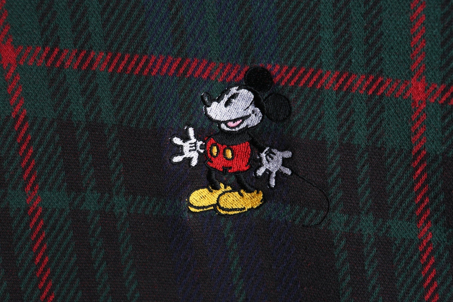 Vintage Mickey Mouse Green Plaid Long Sleeve Polo Shirt