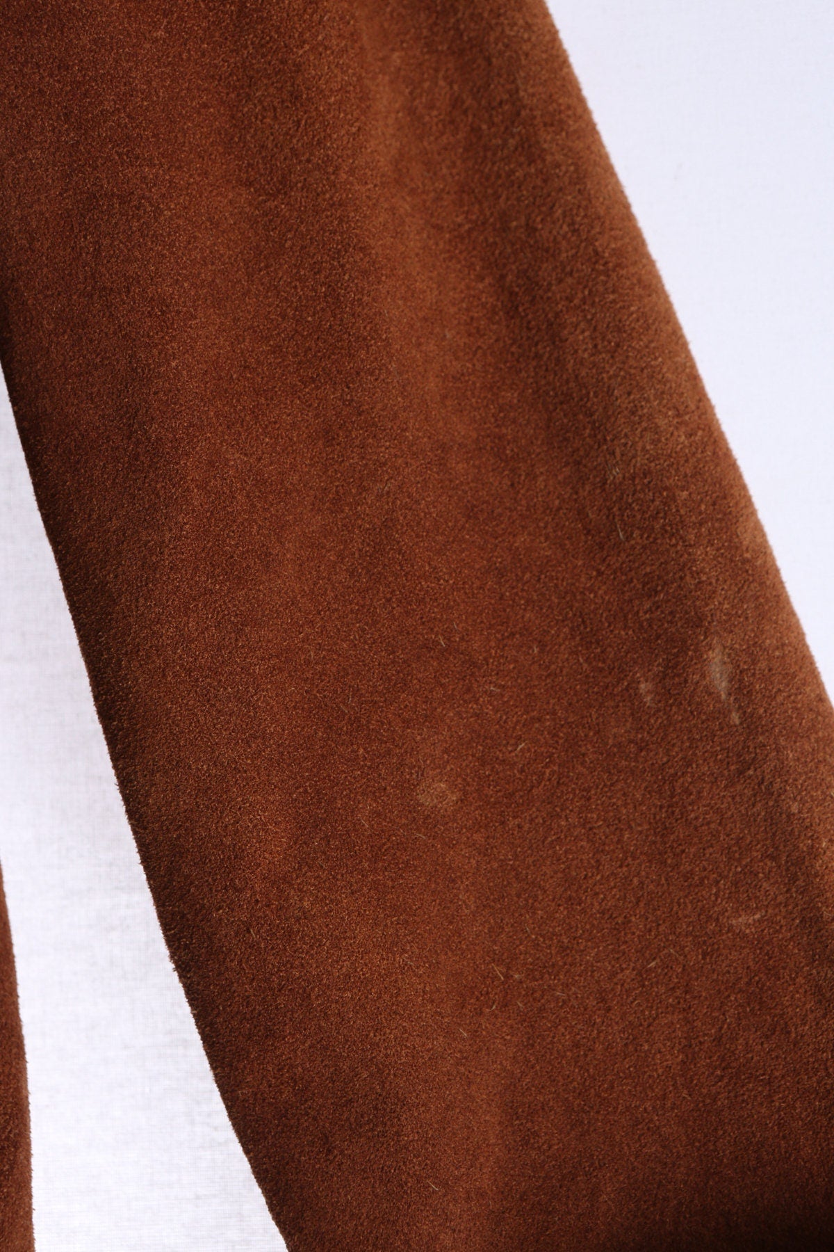 1970s Women Suede Coat with Fur Collar and Fabric Seam