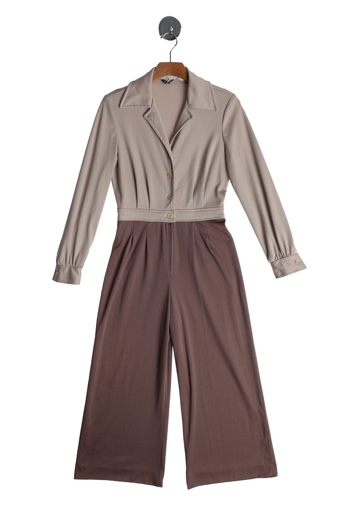 1970s Women Brown Poly Jumpsuit