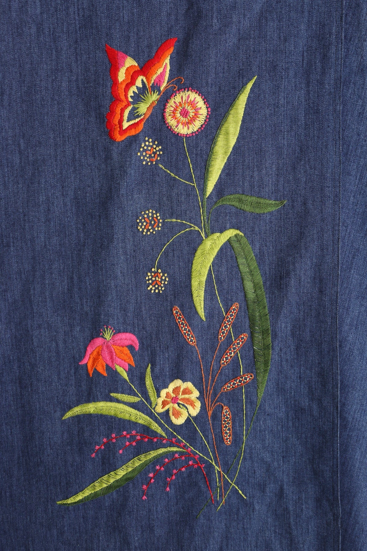 Blue Denim Flower Embroidered Skirt