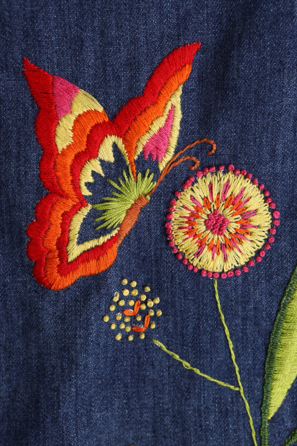 Blue Denim Flower Embroidered Skirt