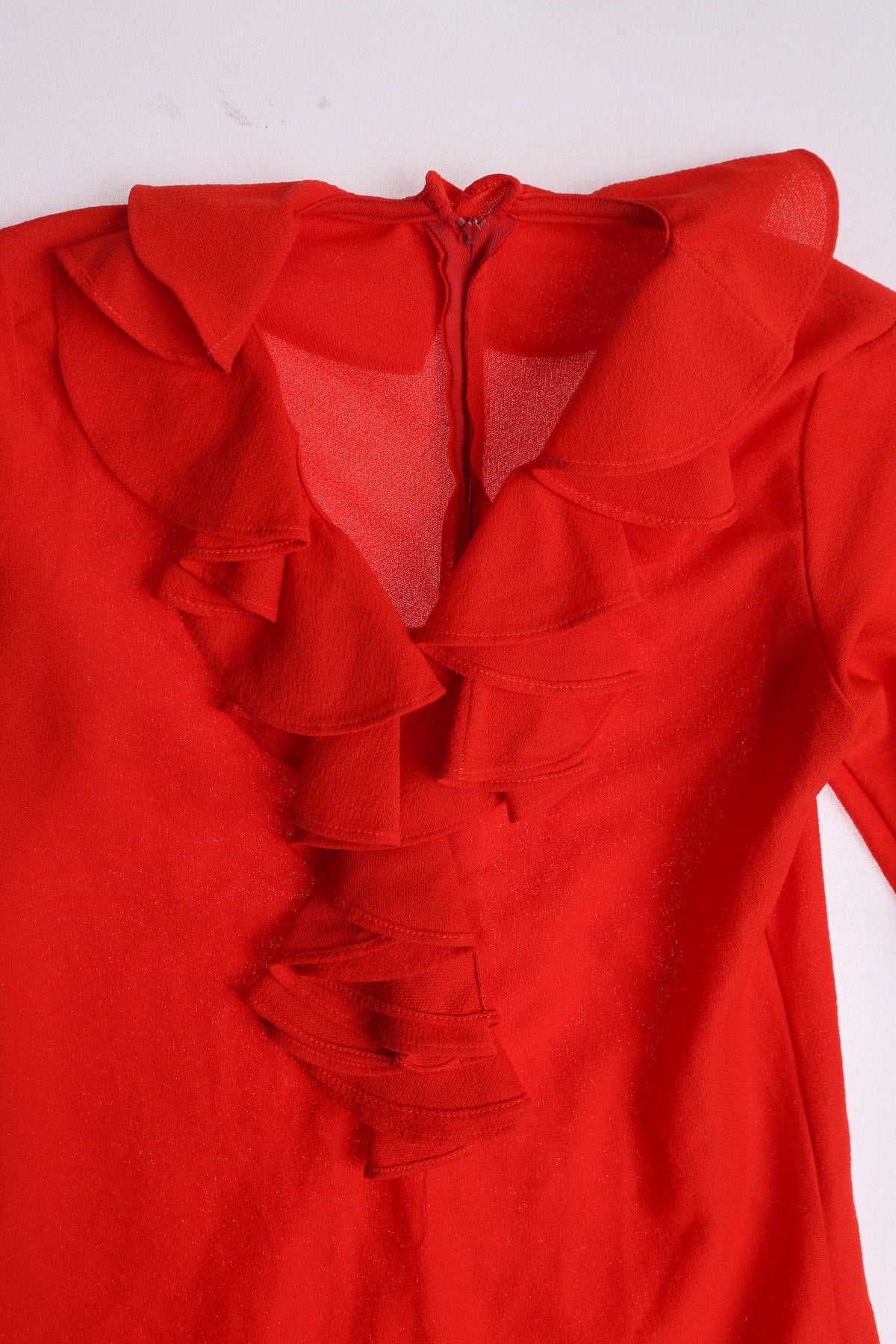 Women Red Poly Leotard with Collar Ruffles