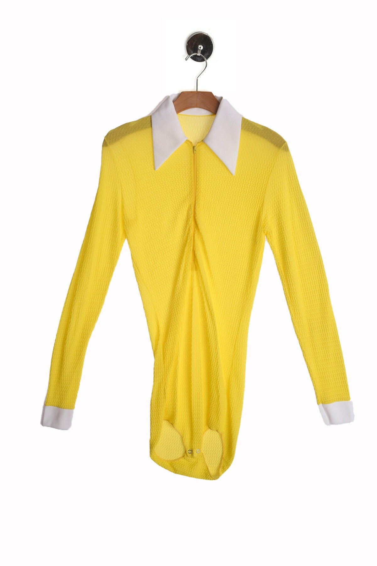 1970s Yellow Leotard Top with White Collar