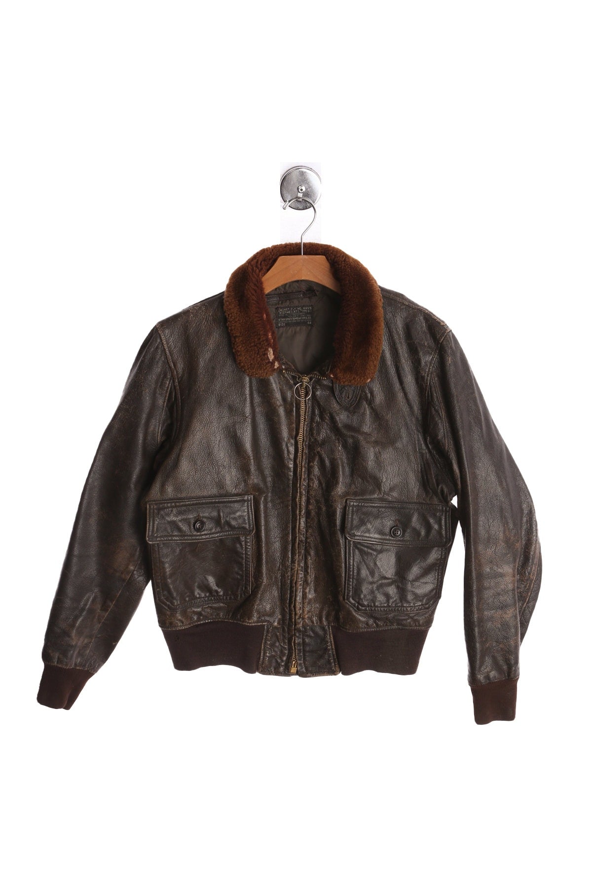 G-1 Brown Leather Bomber Jacket with Fur Collar - Era 1940s - 1950s