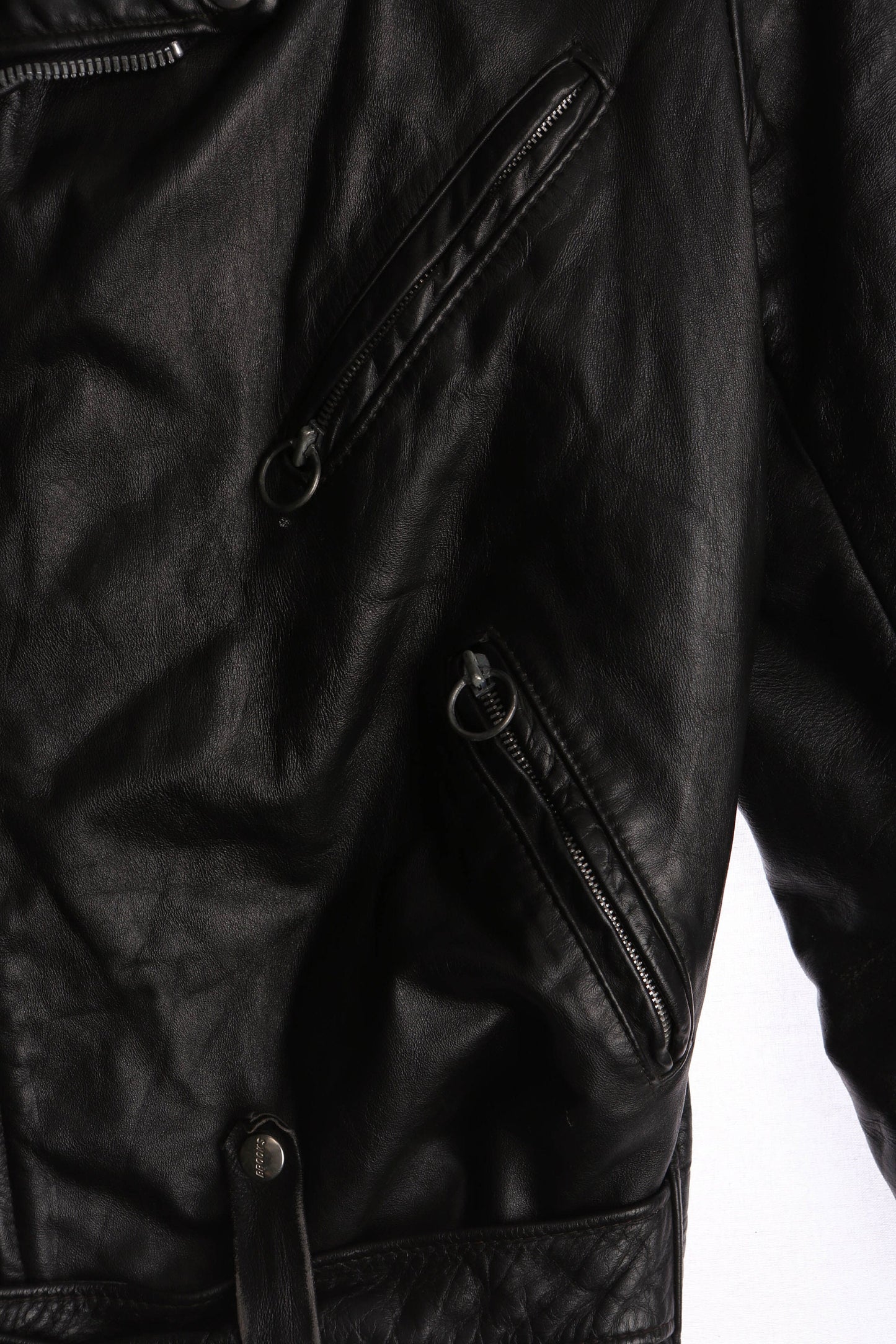 Men's Black Leather Biker Jacket - Made in USA - Brooks Label - Size 40