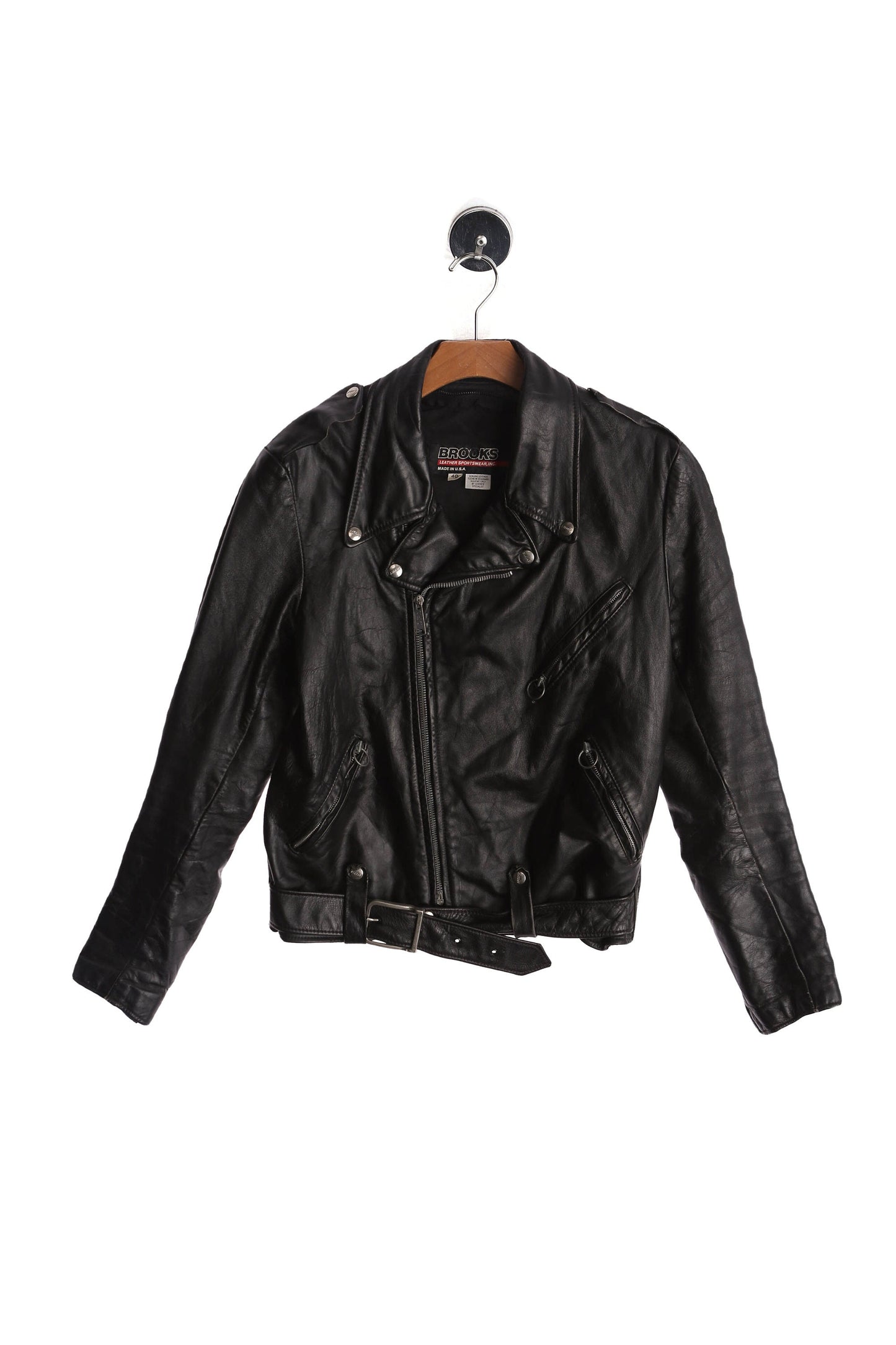 Men's Black Leather Biker Jacket - Made in USA - Brooks Label - Size 40