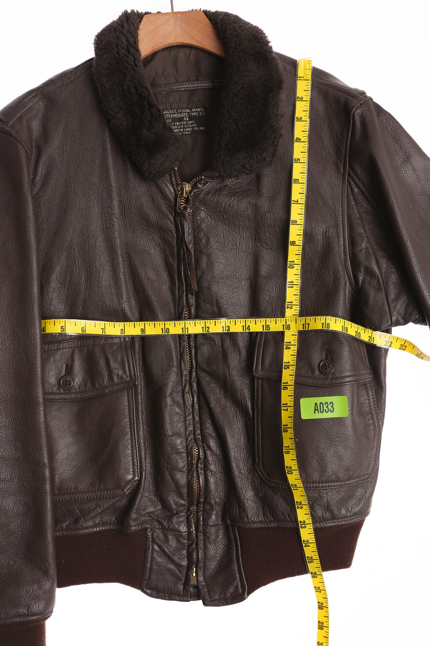 Men's Brown Leather Bomber Jacket with Faux Fur Collar - Type G-1 - Size 44 - By the Martin Lane Co. Inc