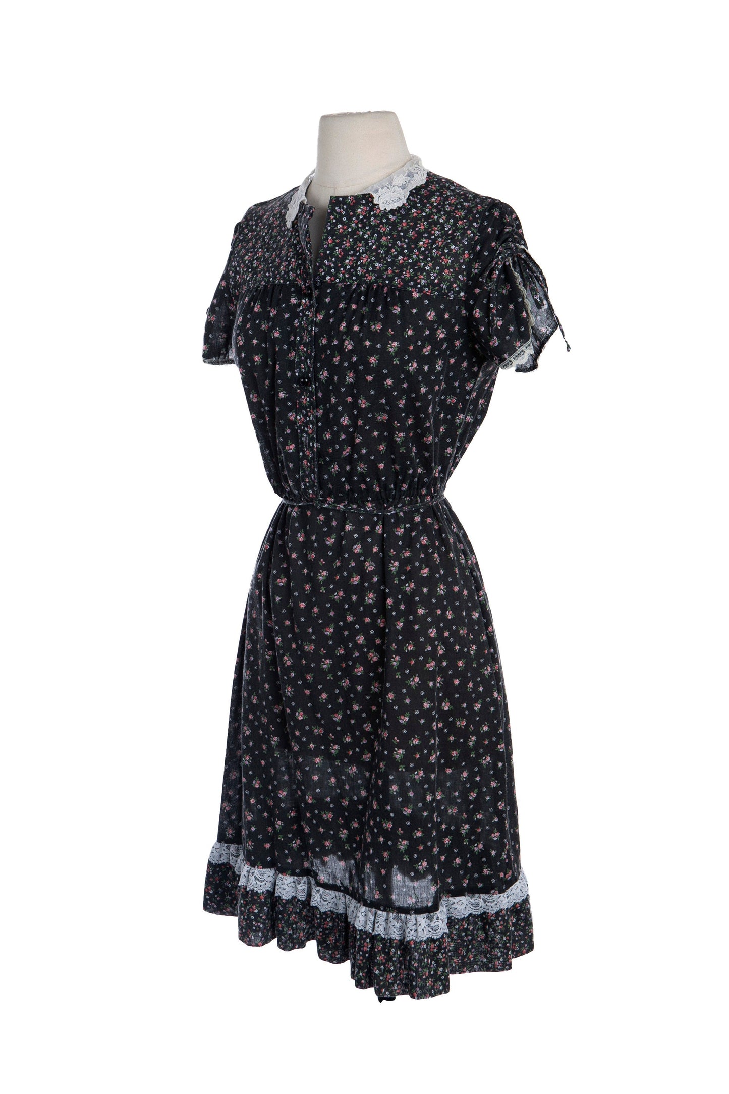 Vintage Floral Print Black Summer Dress