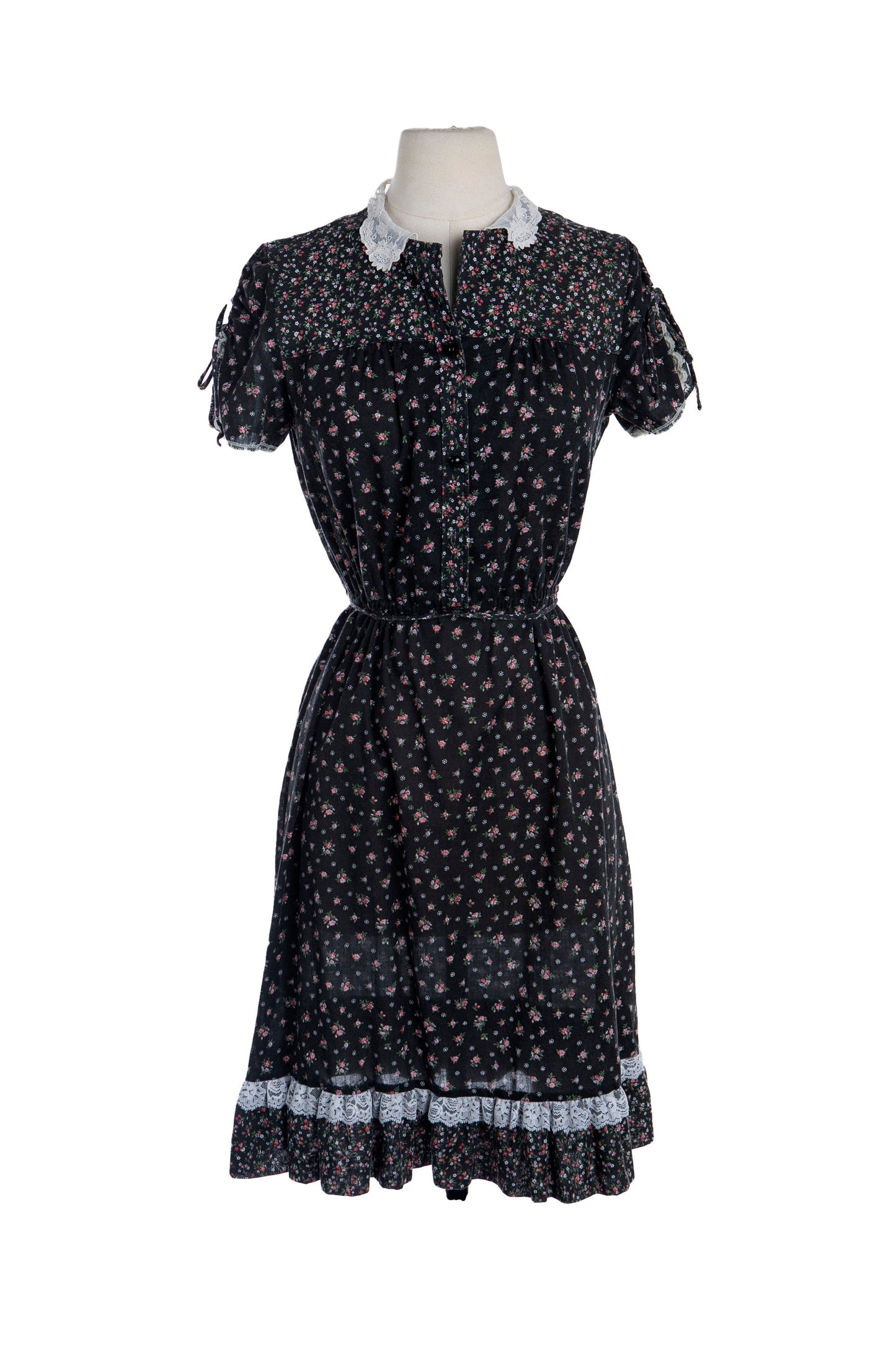 Vintage Floral Print Black Summer Dress