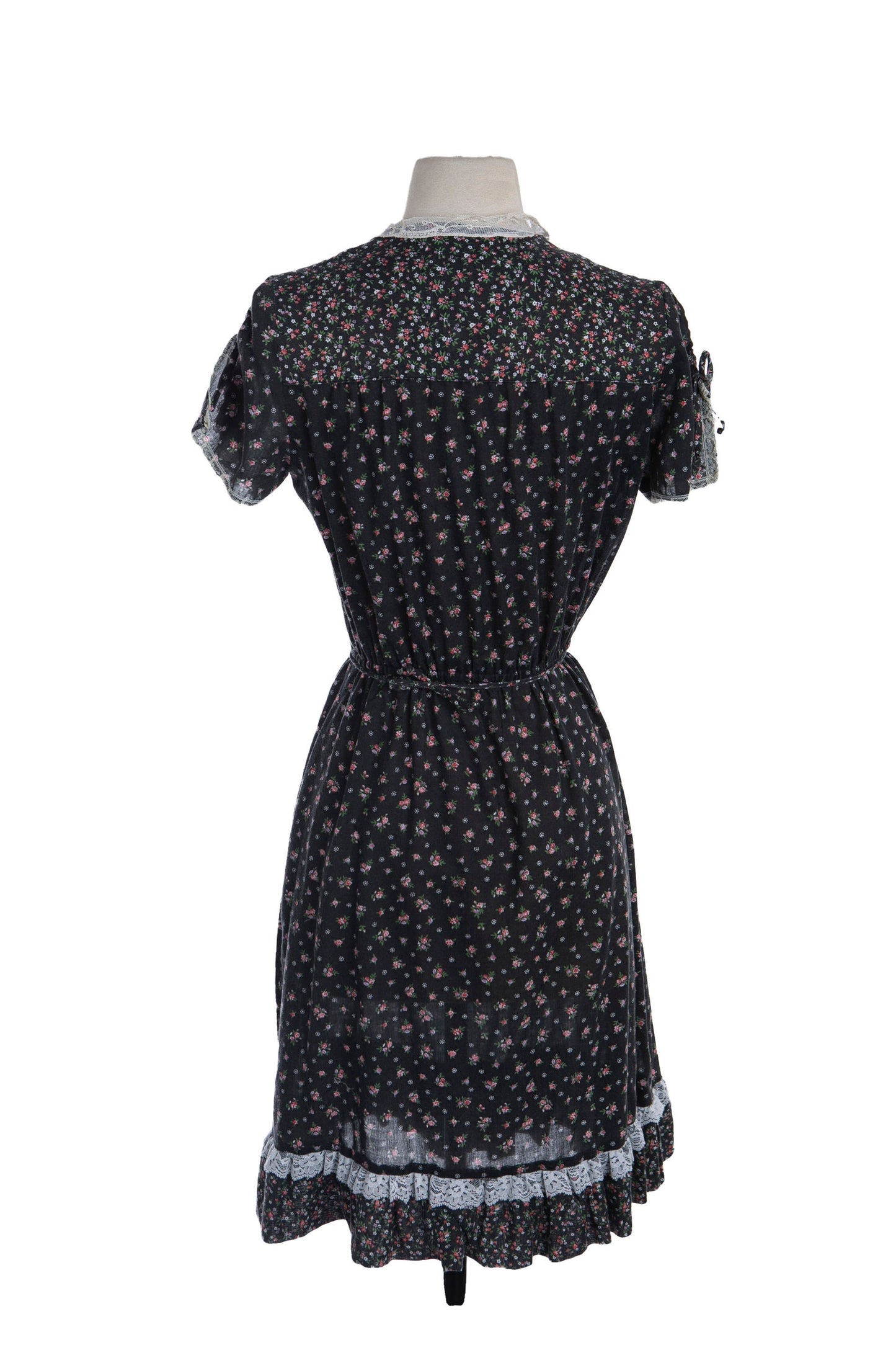 Vintage Floral Print Black Summer Dress