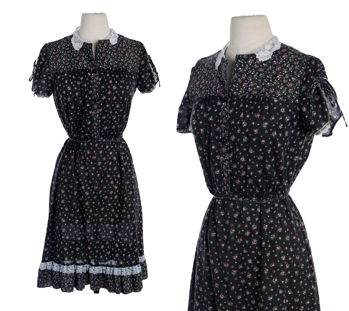 Vintage Floral Print Black Summer Dress