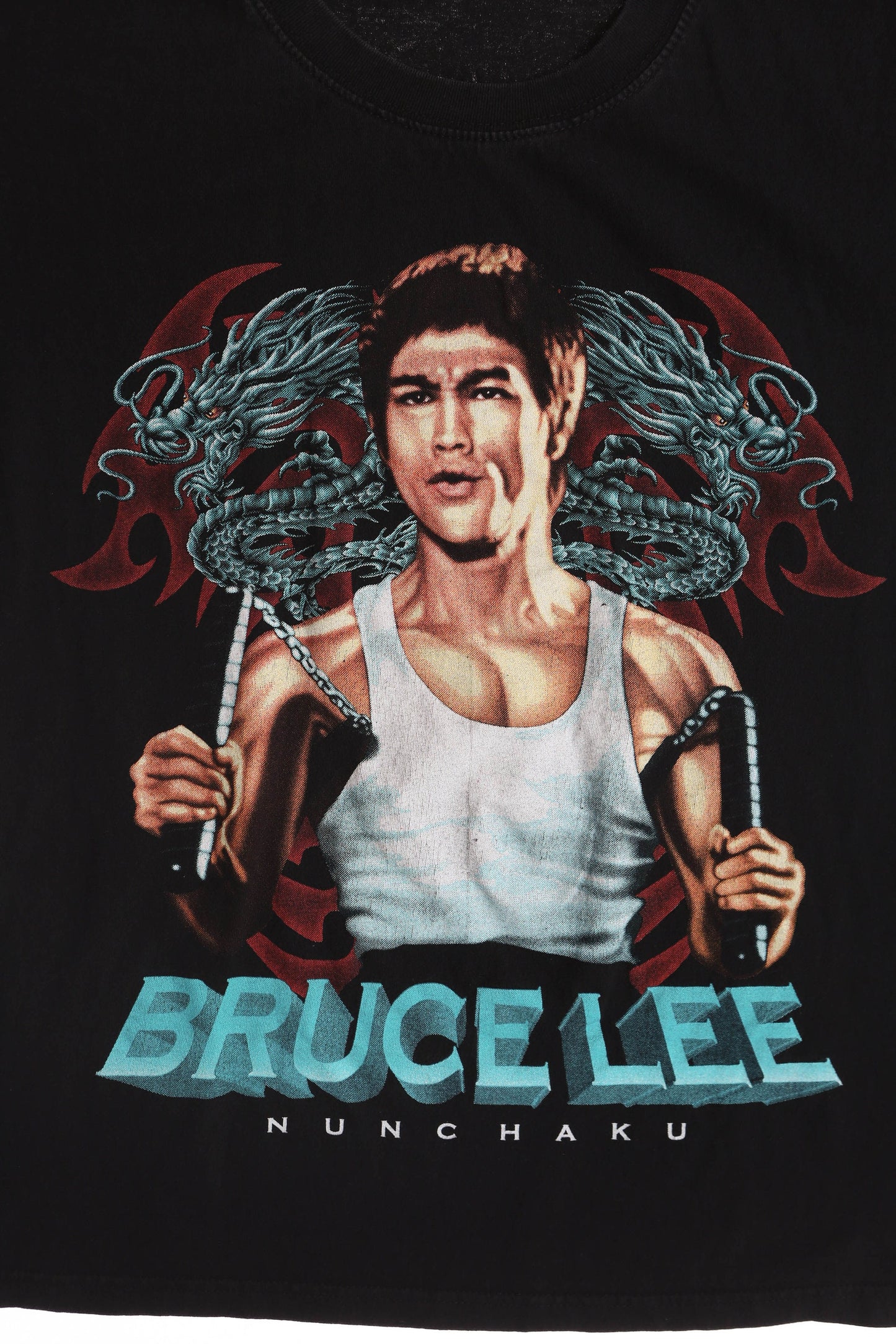 Vintage Bruce Lee Nunchaku Black Graphic T-shirt - Red Rock of the T-shirts Label