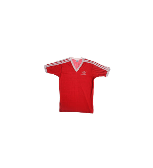 Vintage Adidas Red Striped Shirt - Era 70s - 80s - V Neck - Athletic