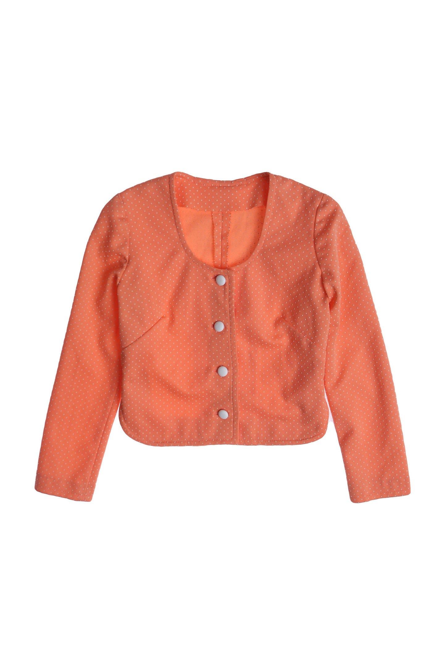 1970s Women White Polka Dot Poly Button Up Blouse