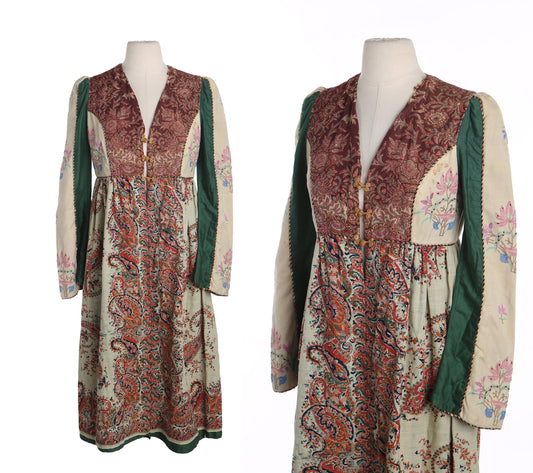 Vintage Boho Dress with Paisley and Floral Print
