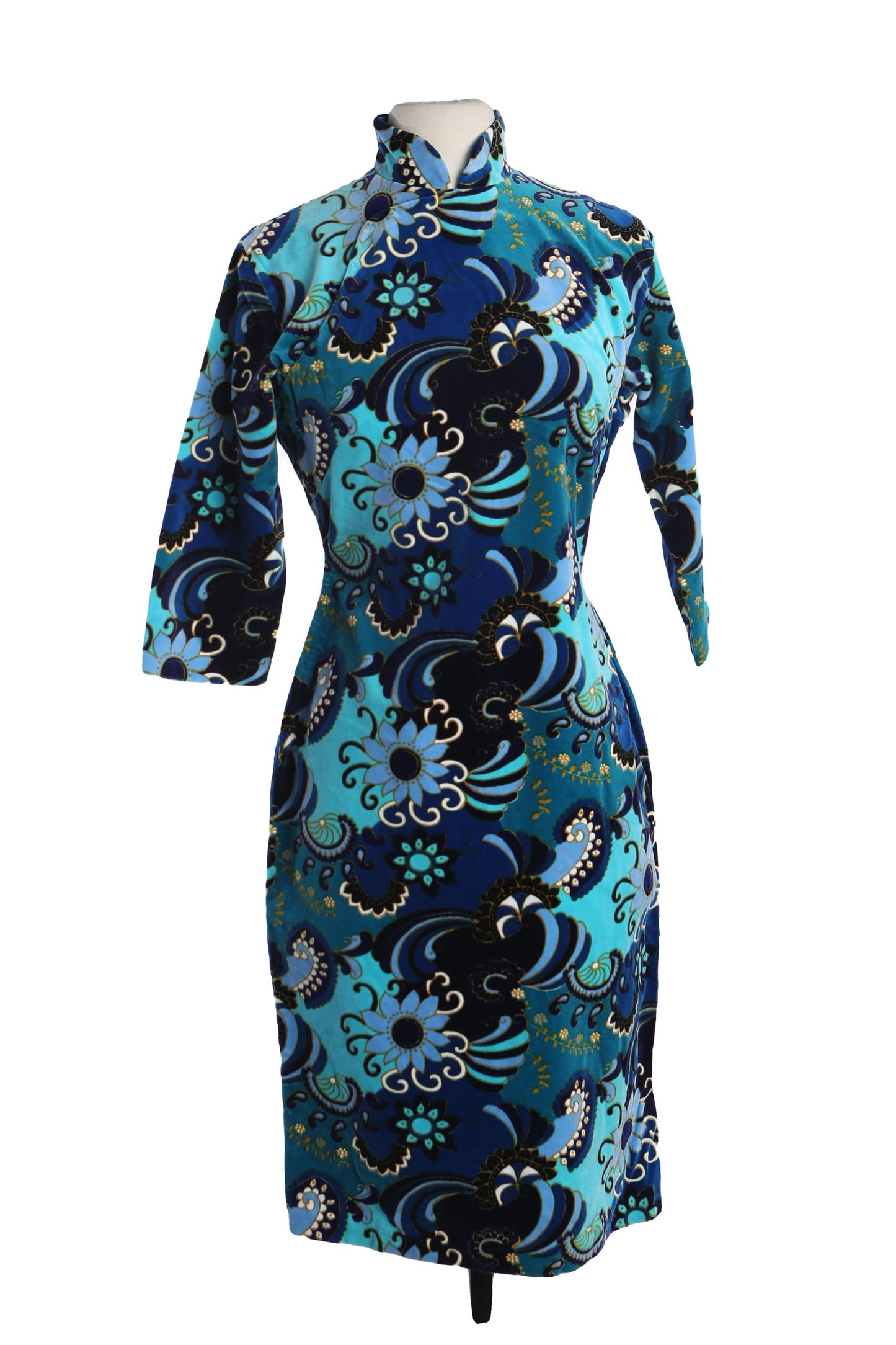 Vintage Cheongsam Dress with Hawaiian Floral Print